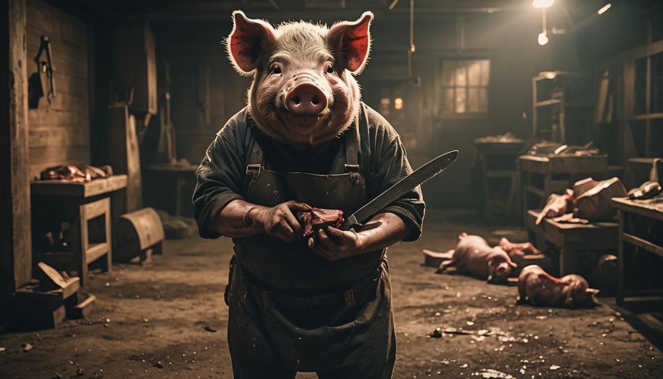 Humanoid Pig in Slaughterhouse: Film Noir Aesthetic