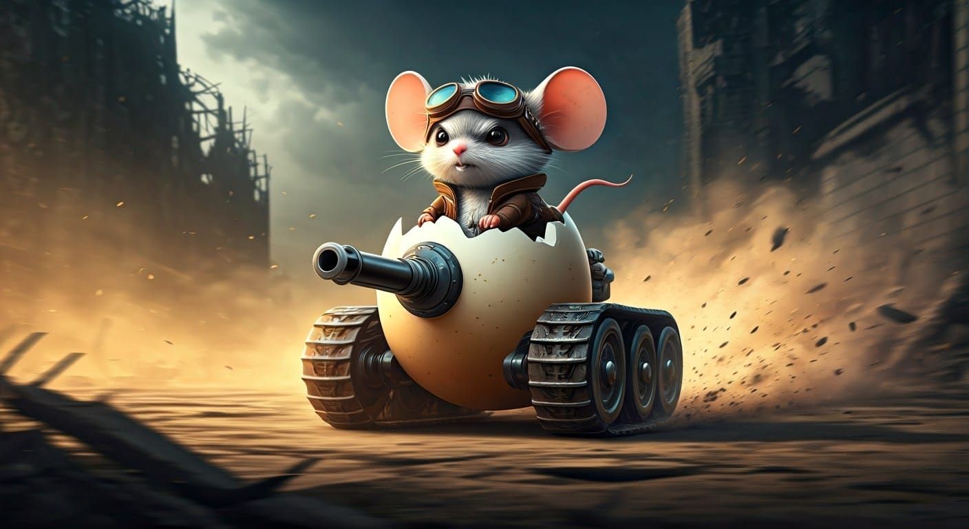 Chibi Mouse Races Egg Tank in Mad Max Wasteland