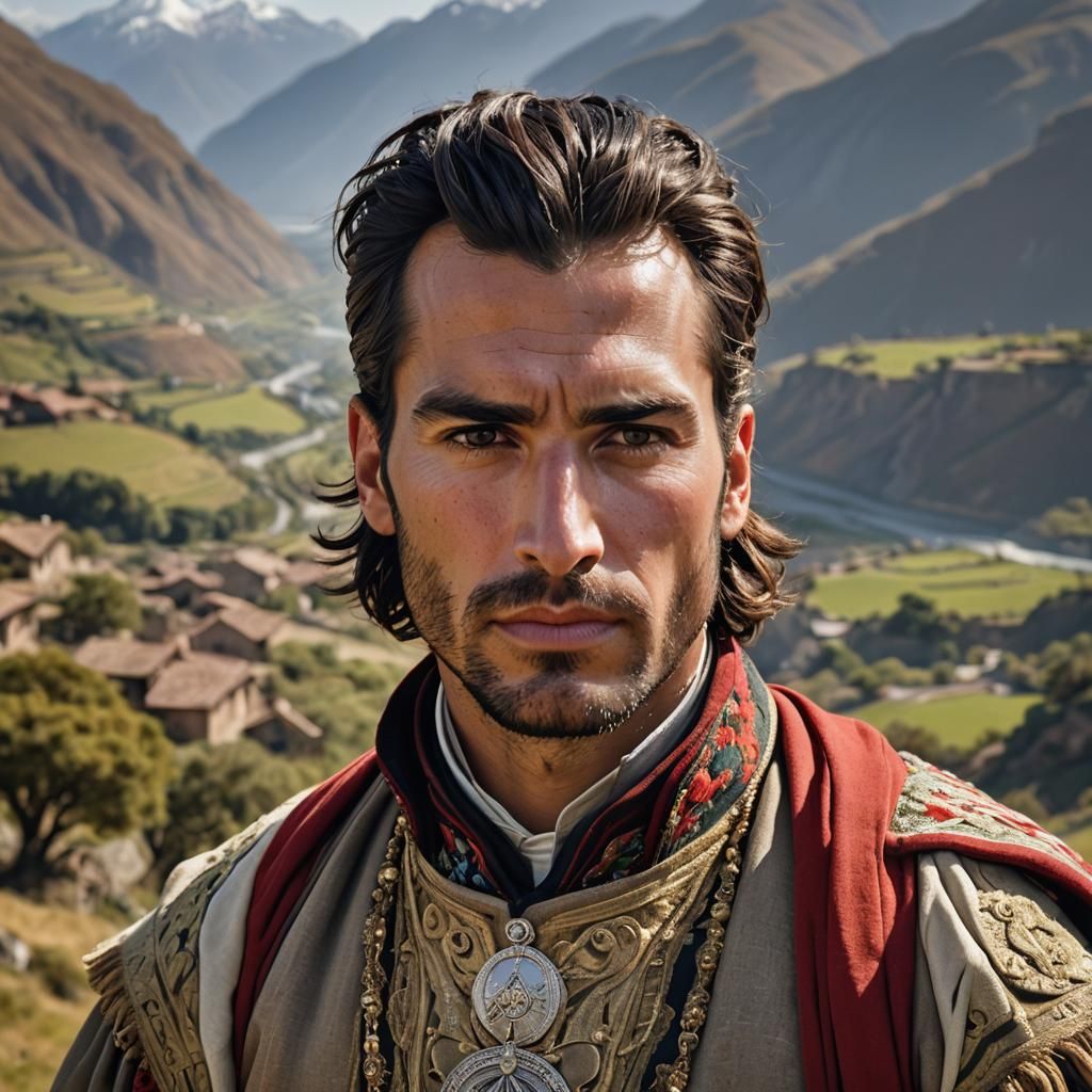 Chilean Man Portrait in Traditional Dress