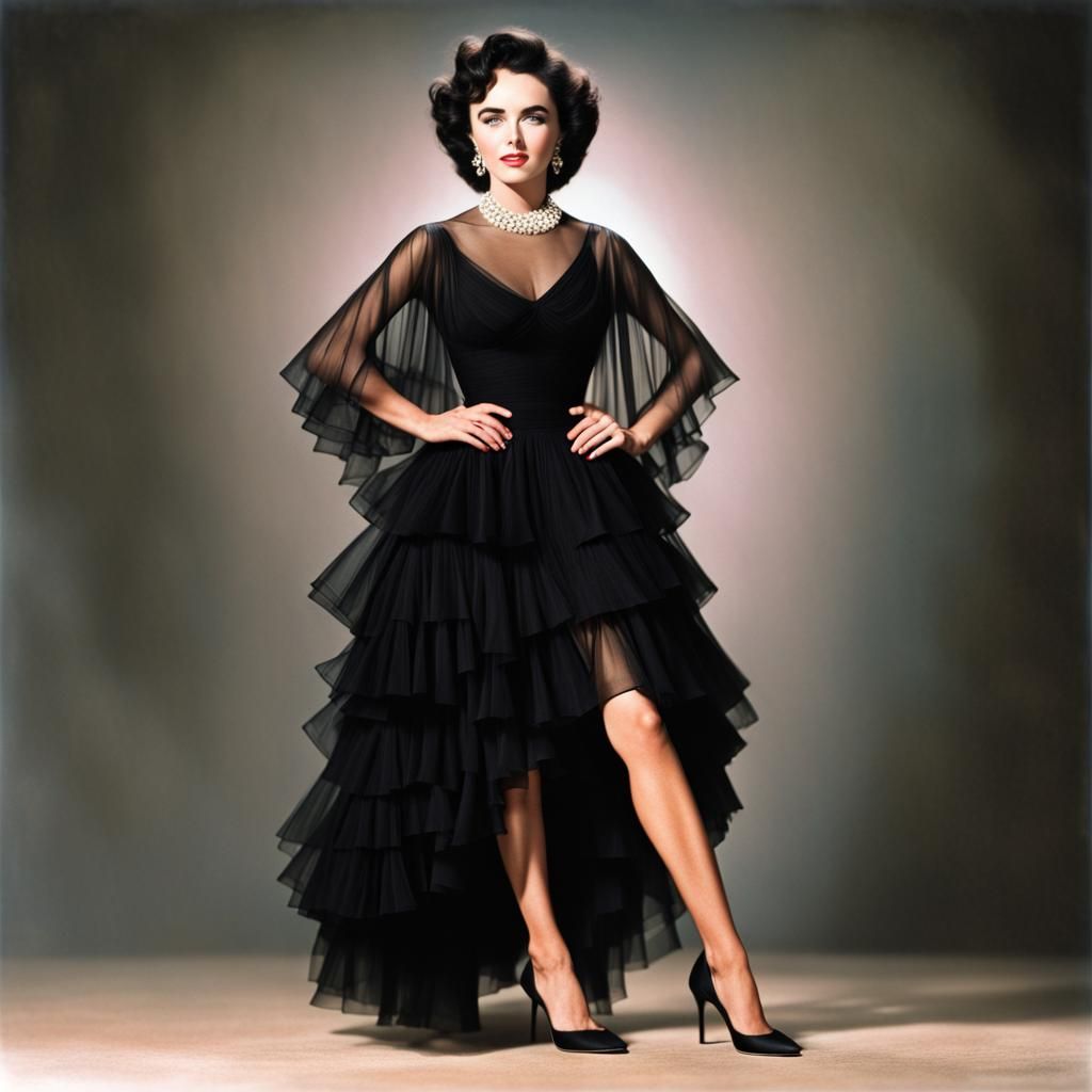 Elizabeth Taylor in Black Sheer Dress, Photorealistic