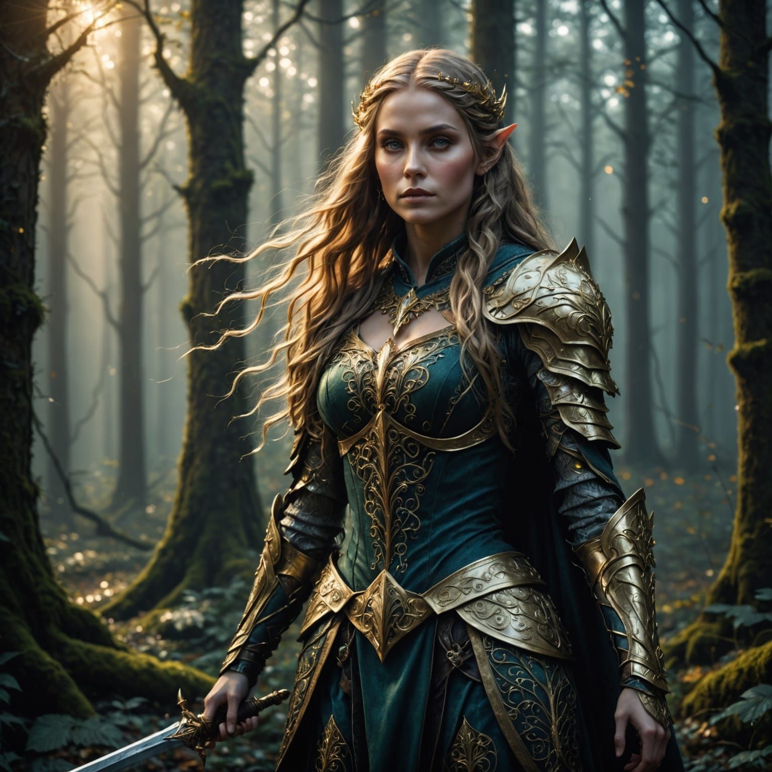 Ethereal Elf Queen in Forest: Fantasy Art