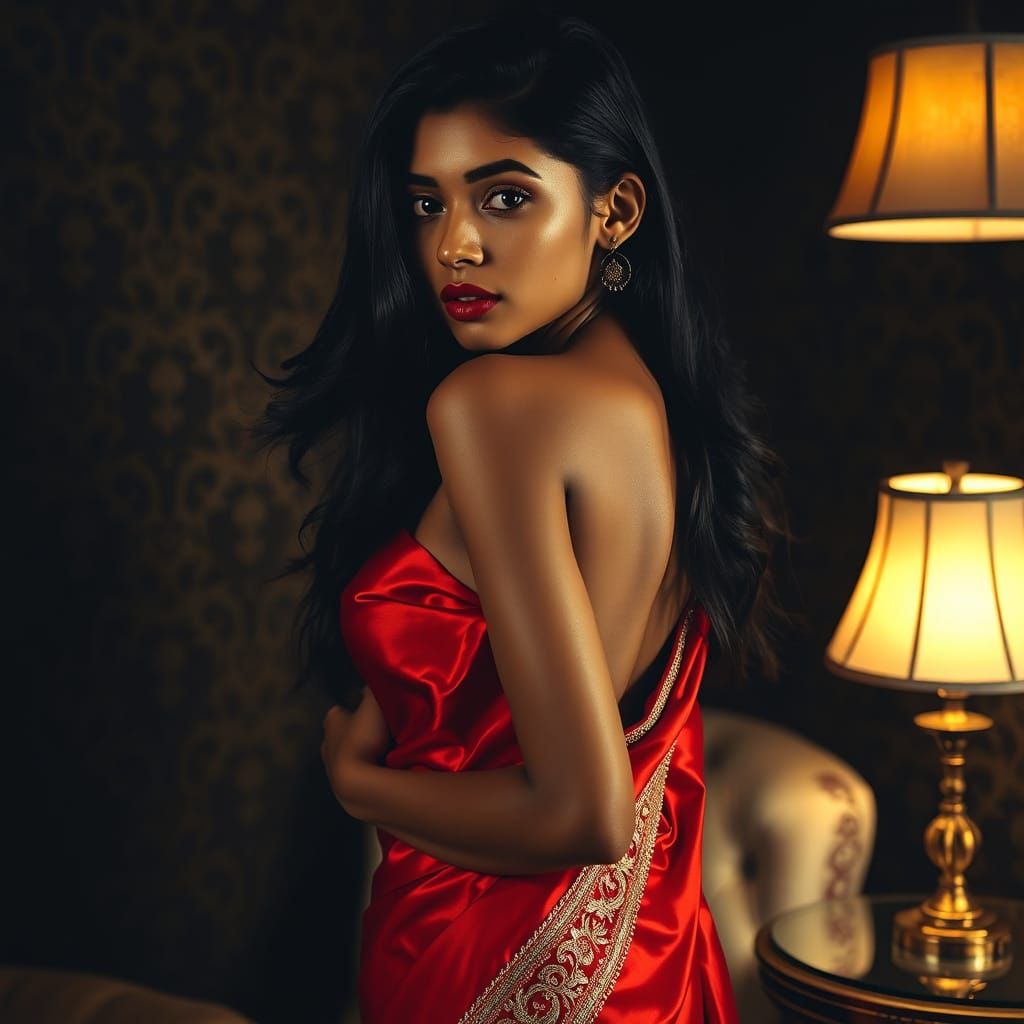 Opulent Saree Portrait of Caribbean Latina Woman