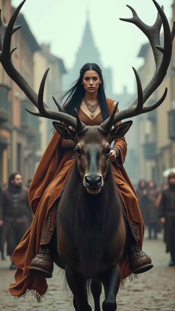 Celtic Woman Rides Elk Through Ancient City