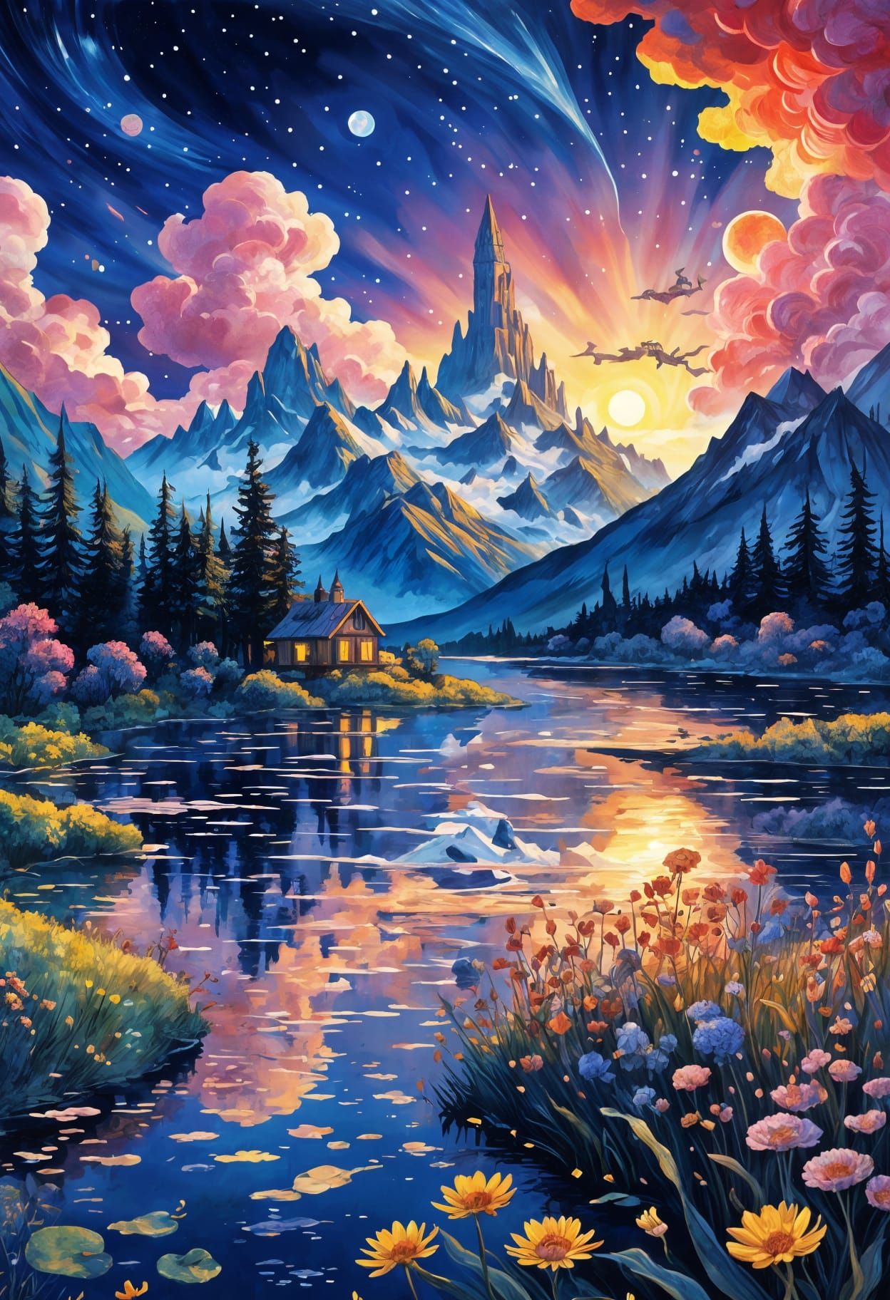 Whimsical Sci-Fi Fantasy Landscape in Studio Ghibli Style