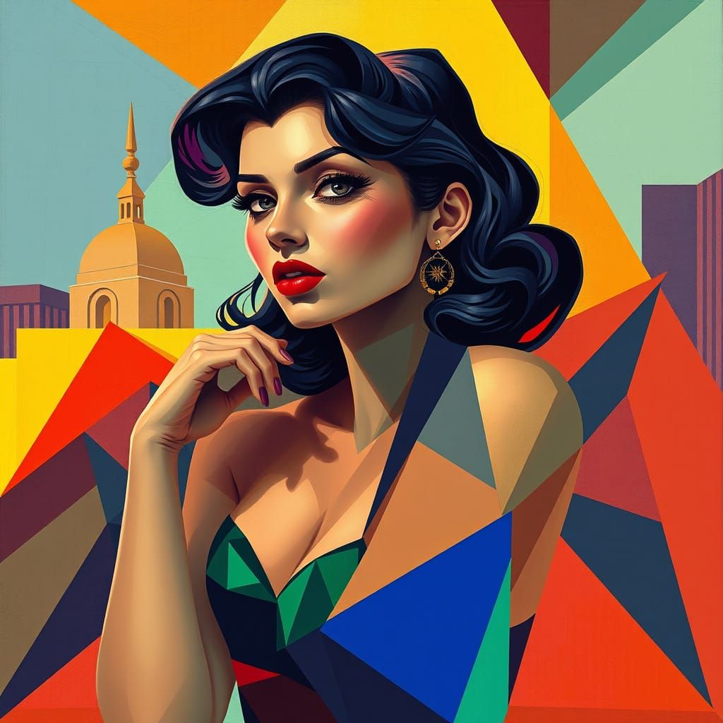 Cubist Woman in Art Deco Setting, Fauvist Colors