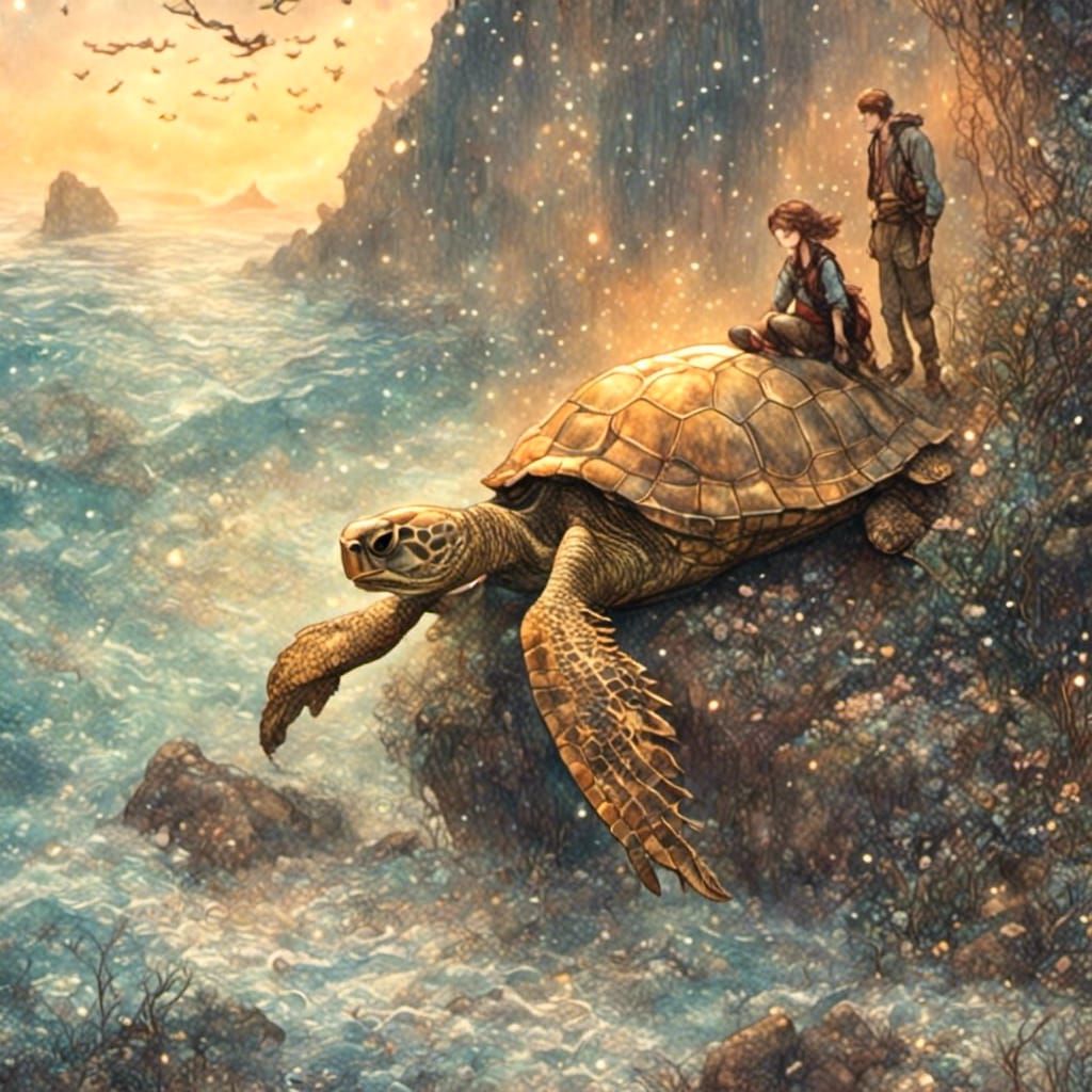 Urashima Taro Releasing Turtle: Watercolor Concept Art