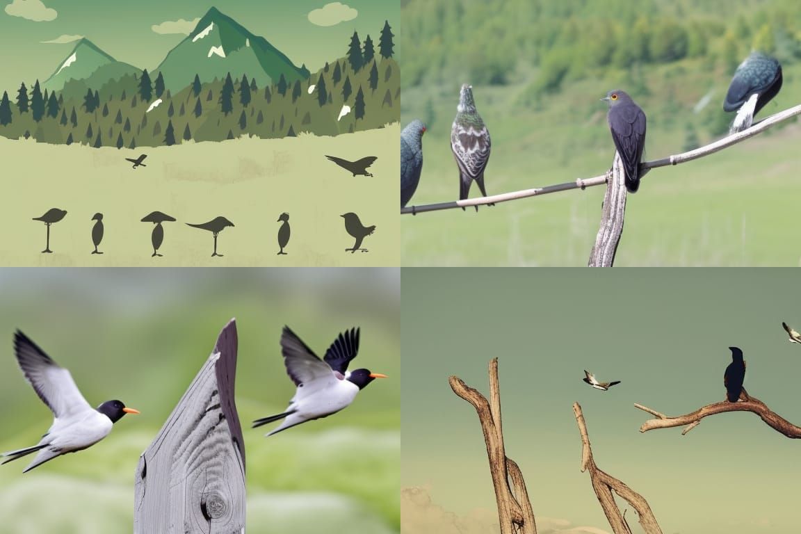 Mountains and Birds in Simple Composition