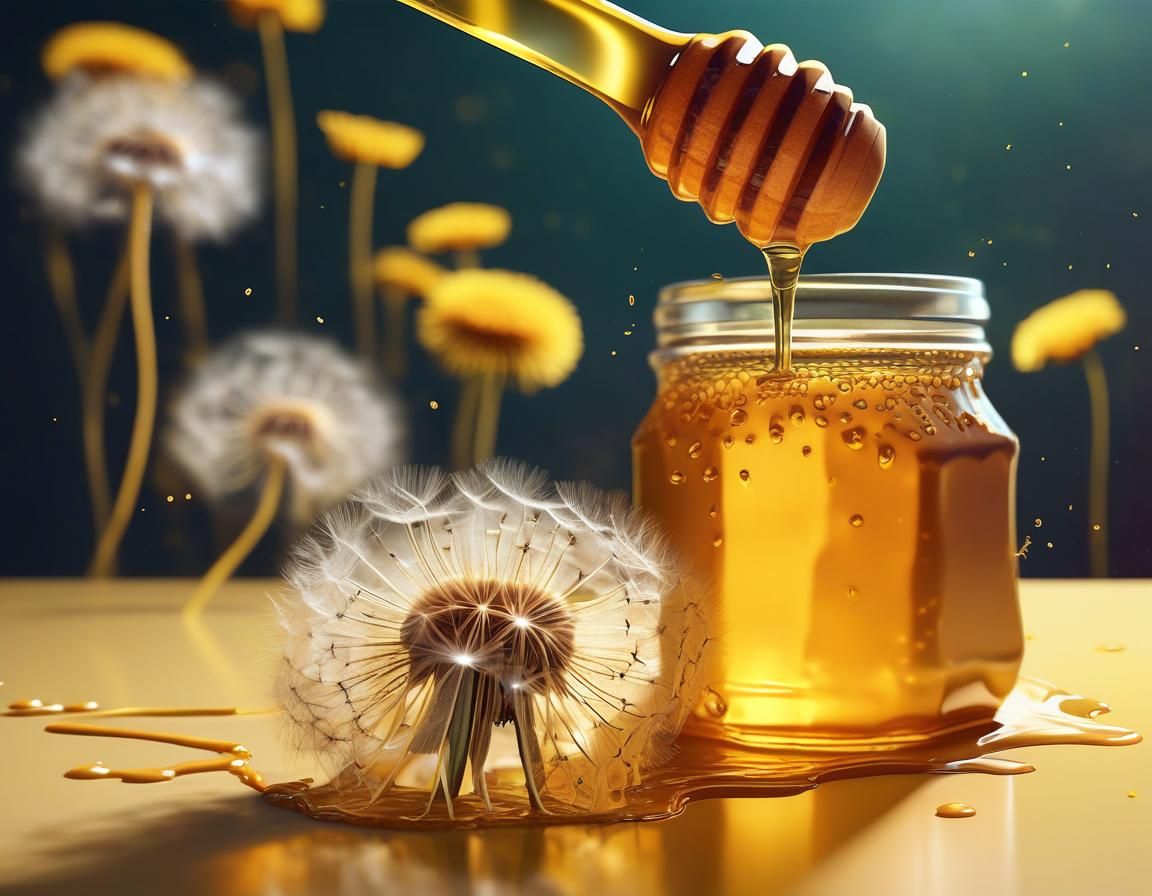 Dandelion Honey Close-Up in Splash Art Style