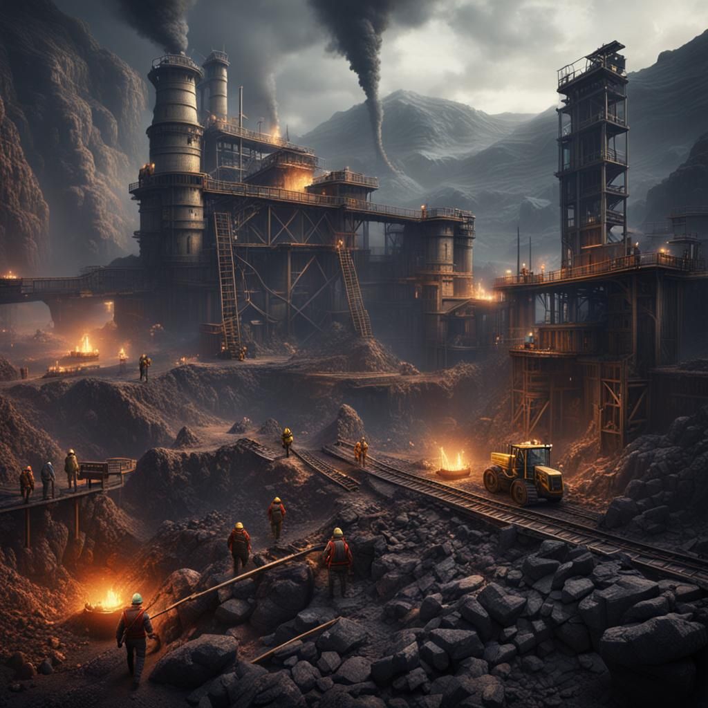 Fantastical Coal Mine Workers: Detailed Matte Painting