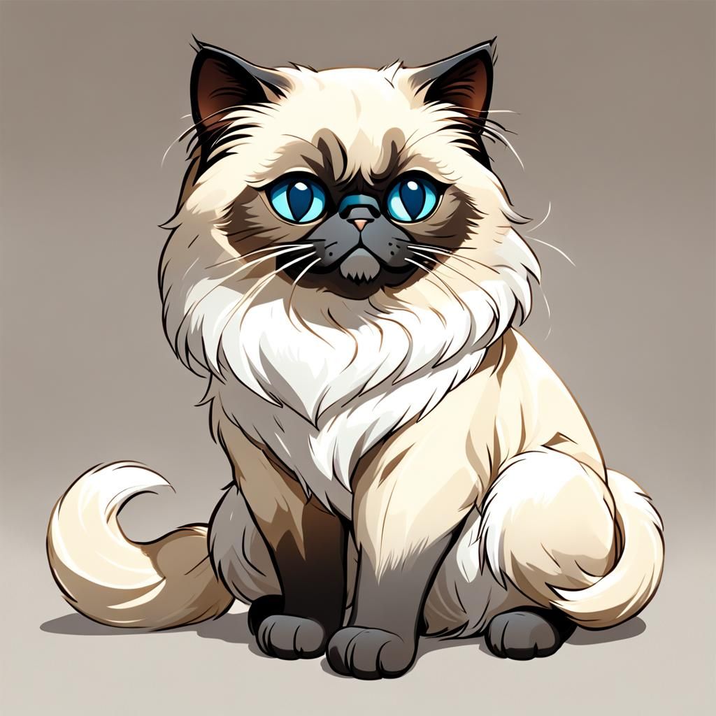 Himalayan Cat Portrait in Comic Art Style