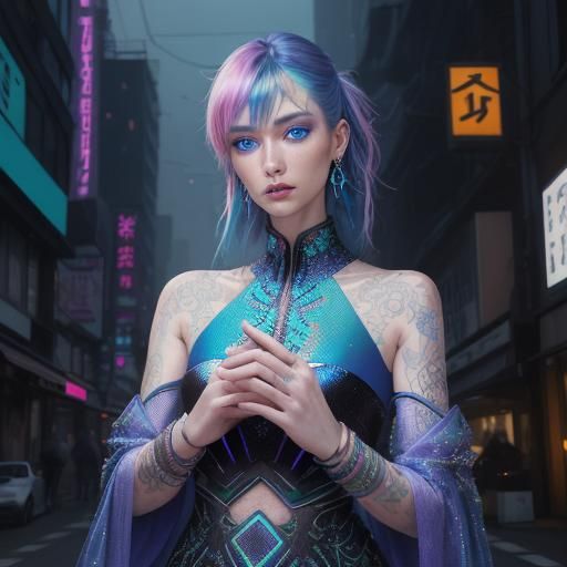 Cyberpunk Woman in Dystopian Cityscape