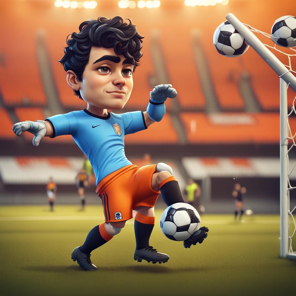 Chibi Soccer Goalkeeper in Orange Jersey, Digital Art