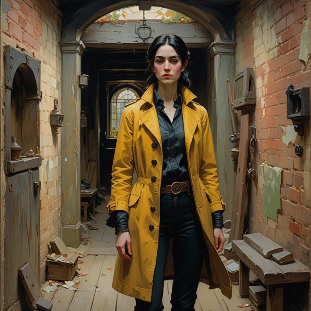 Female Half-Elf Adept in Dungeon, Gouache Masterpiece