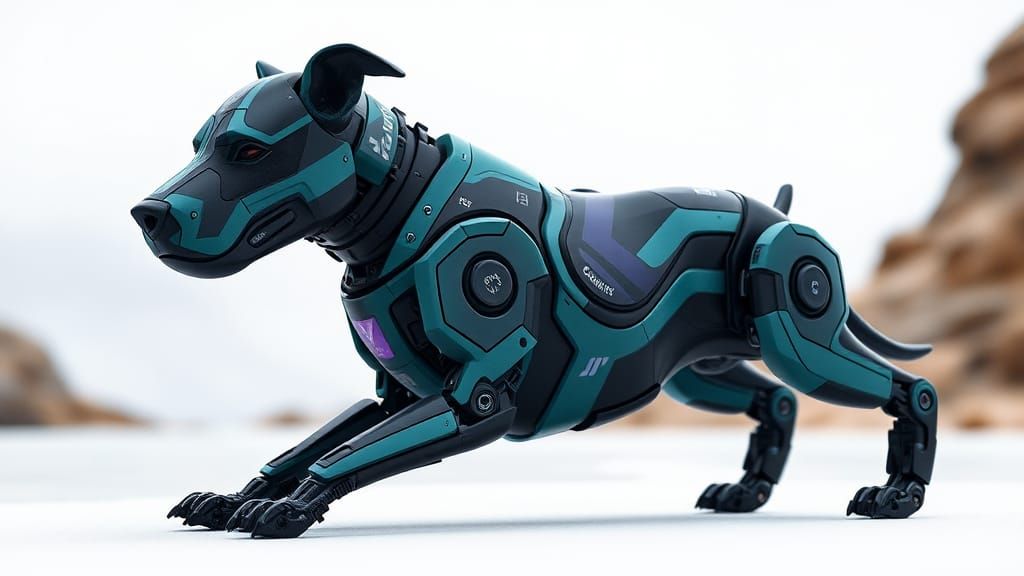 Cyberpunk Robot Dog with Chevron Markings