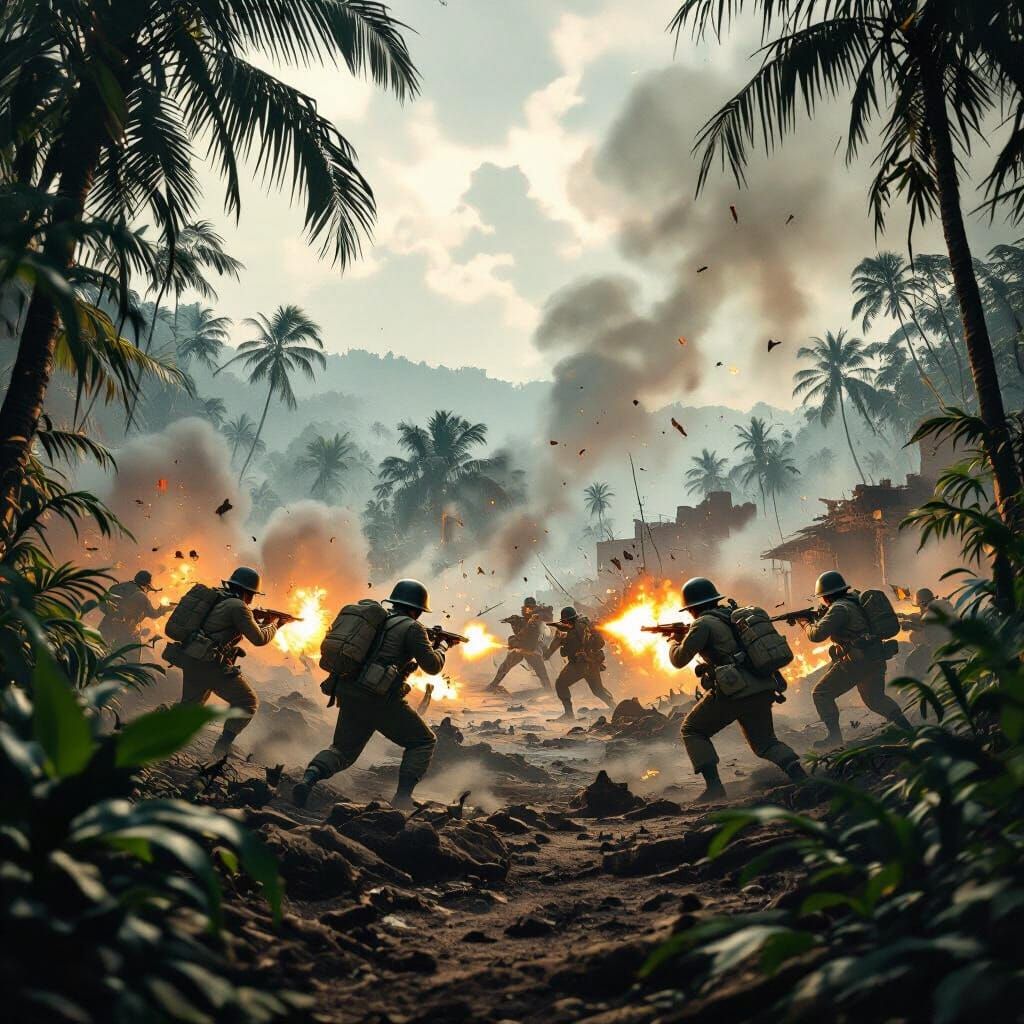 WWII Pacific Theater Combat Scene