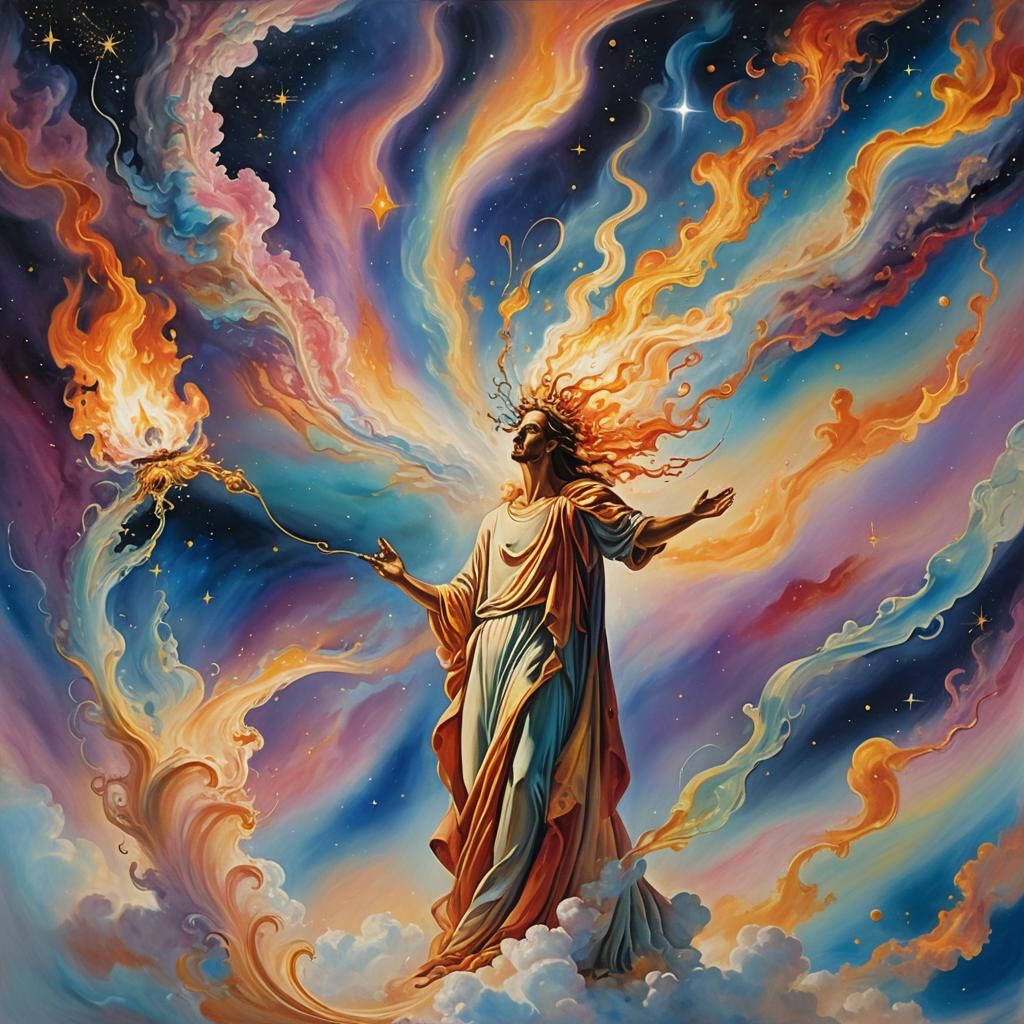 Cosmic Flame Erasing Memories in Surreal Digital Art