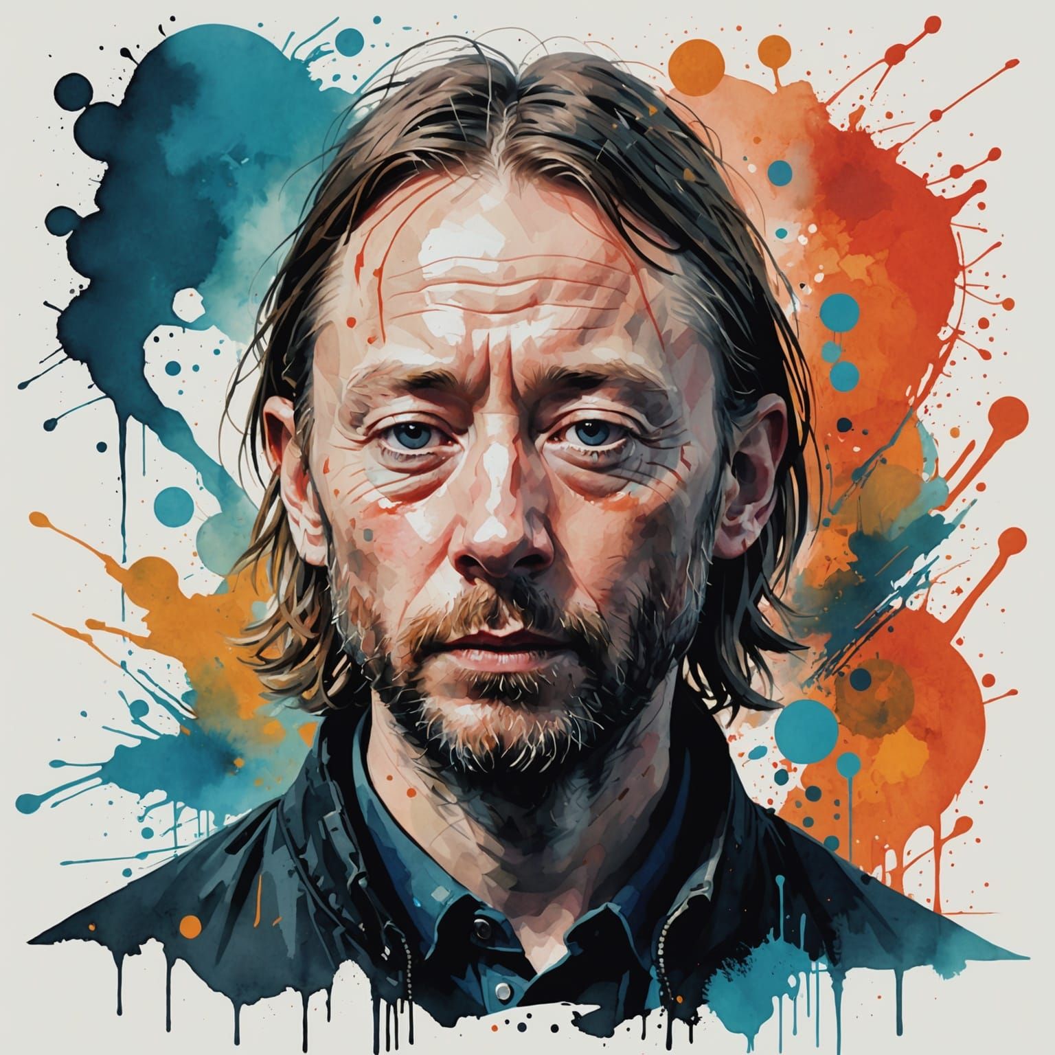 Thom Yorke Portrait in Liquid Gouache Watercolor