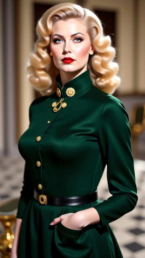 1940s Hollywood Wave Portrait of Sauvanne in Green Sweater