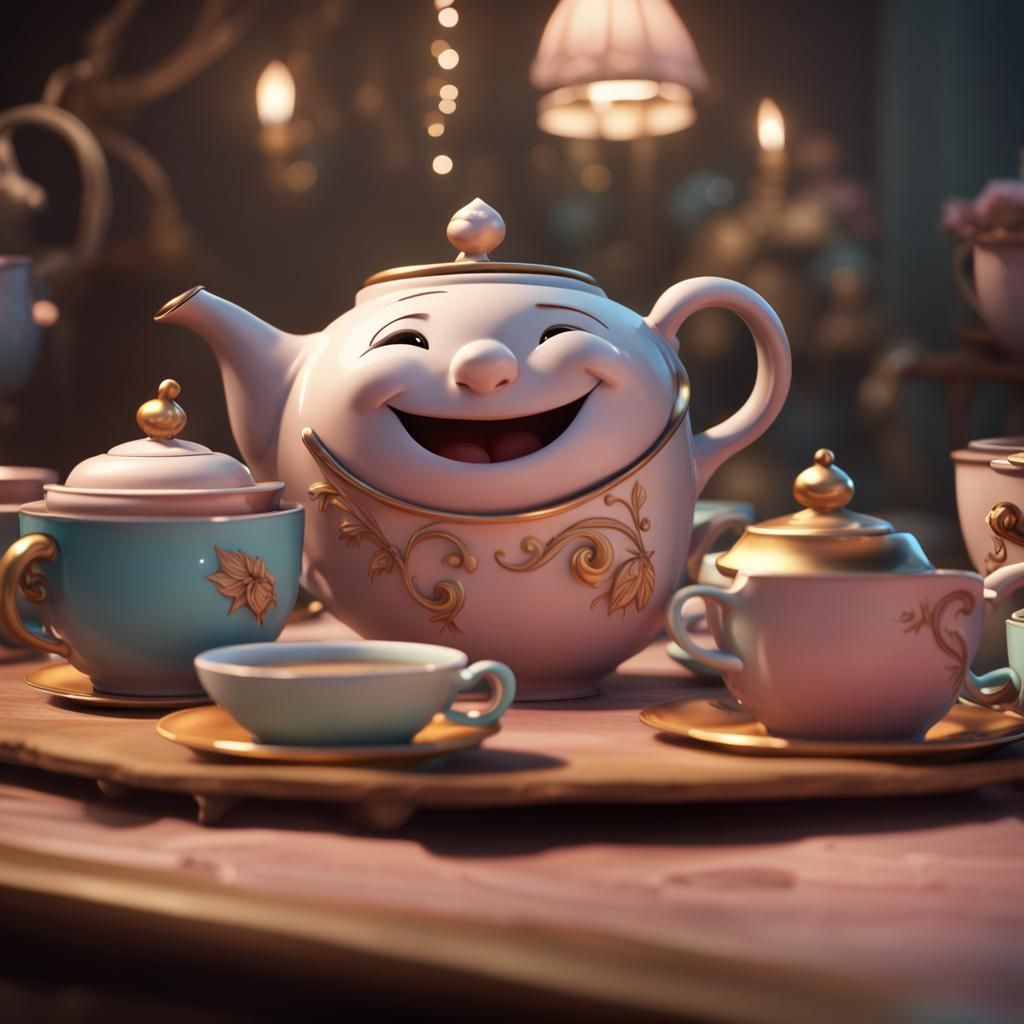 Animated Teapot Pouring Tea: Fantasy Concept Art