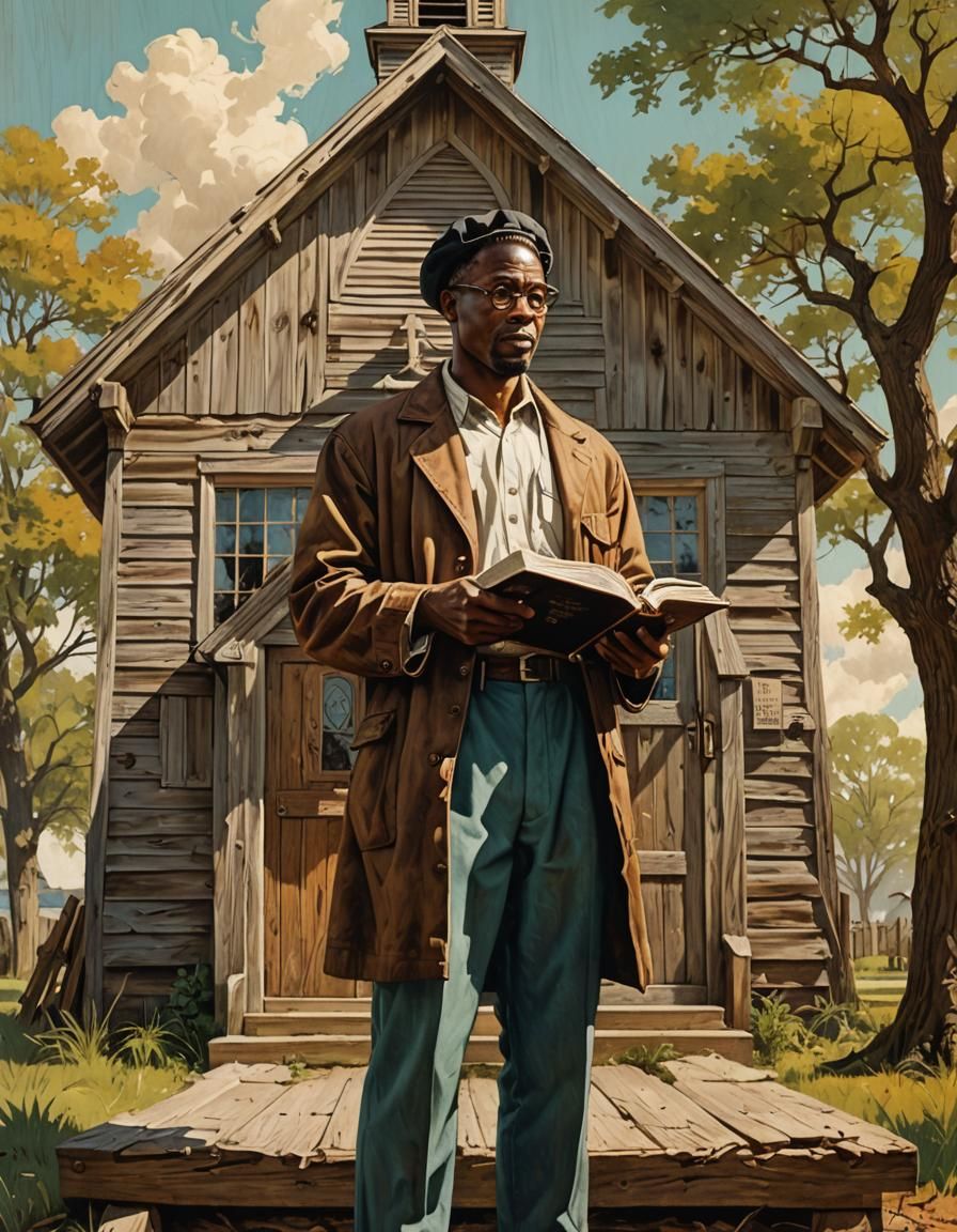 African American Man with Bible at Country Church
