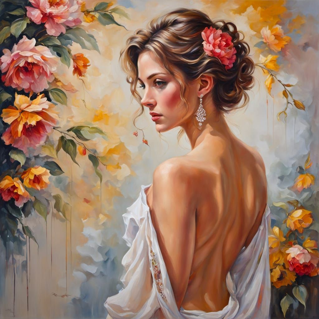 Sensual Woman in Impressionistic Oil Painting