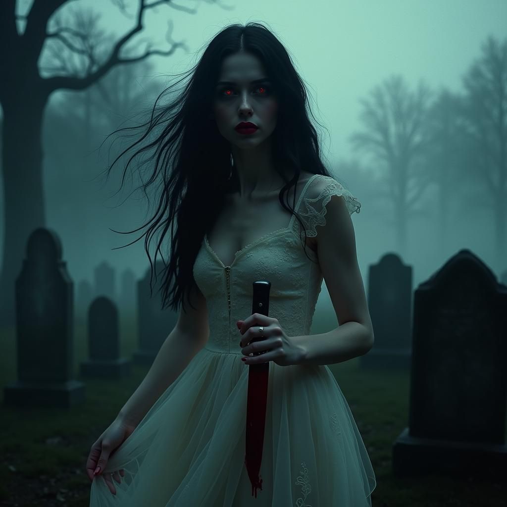 Gothic Graveyard: Pale Woman with Knife