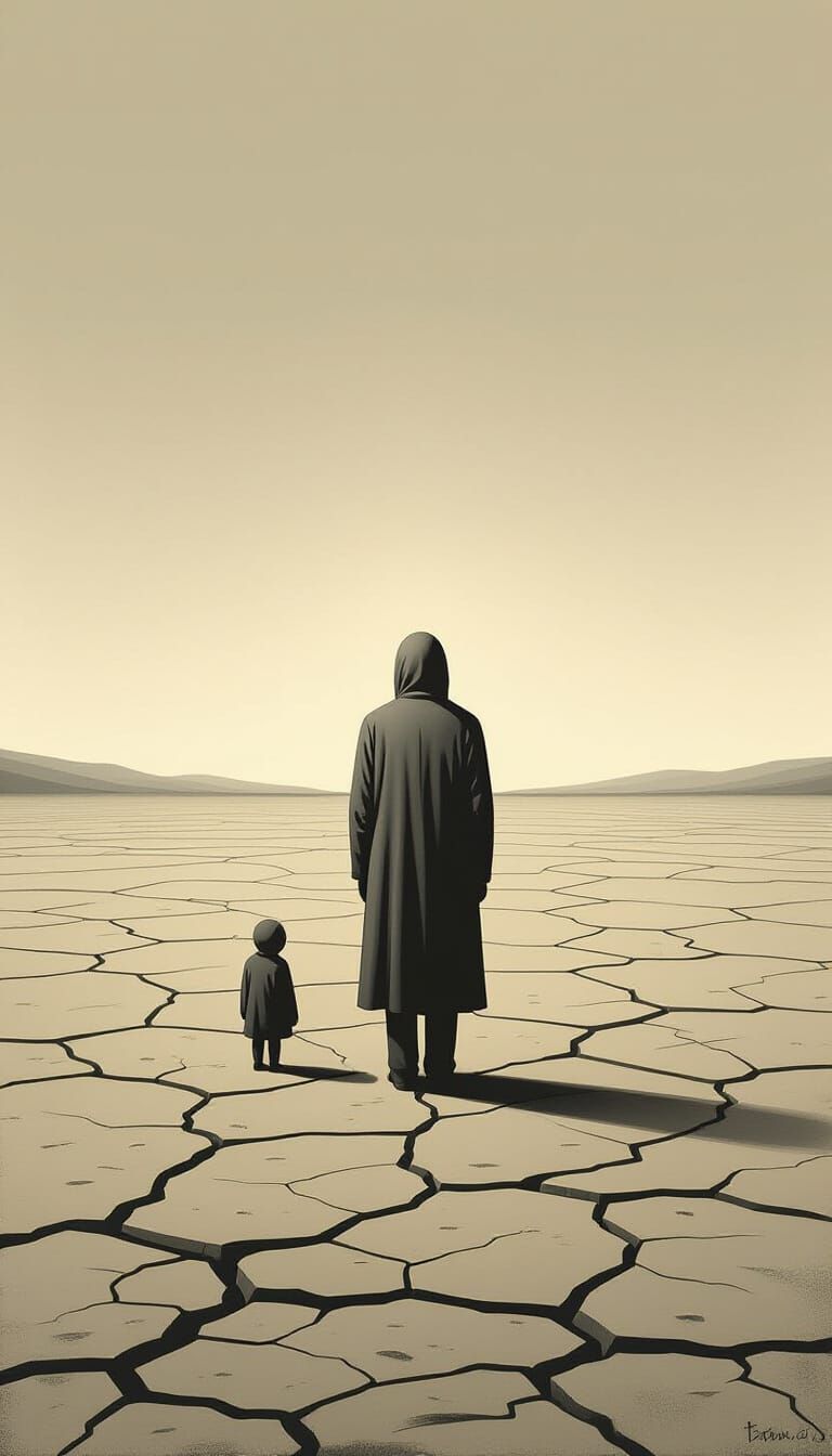 Solitary Figure in Vast Desolate Landscape