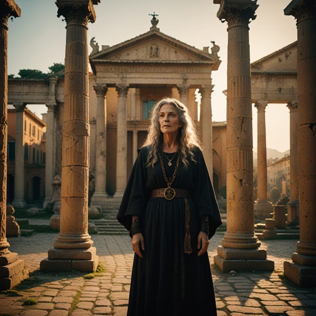 Mysterious Witch in Golden Roman Square