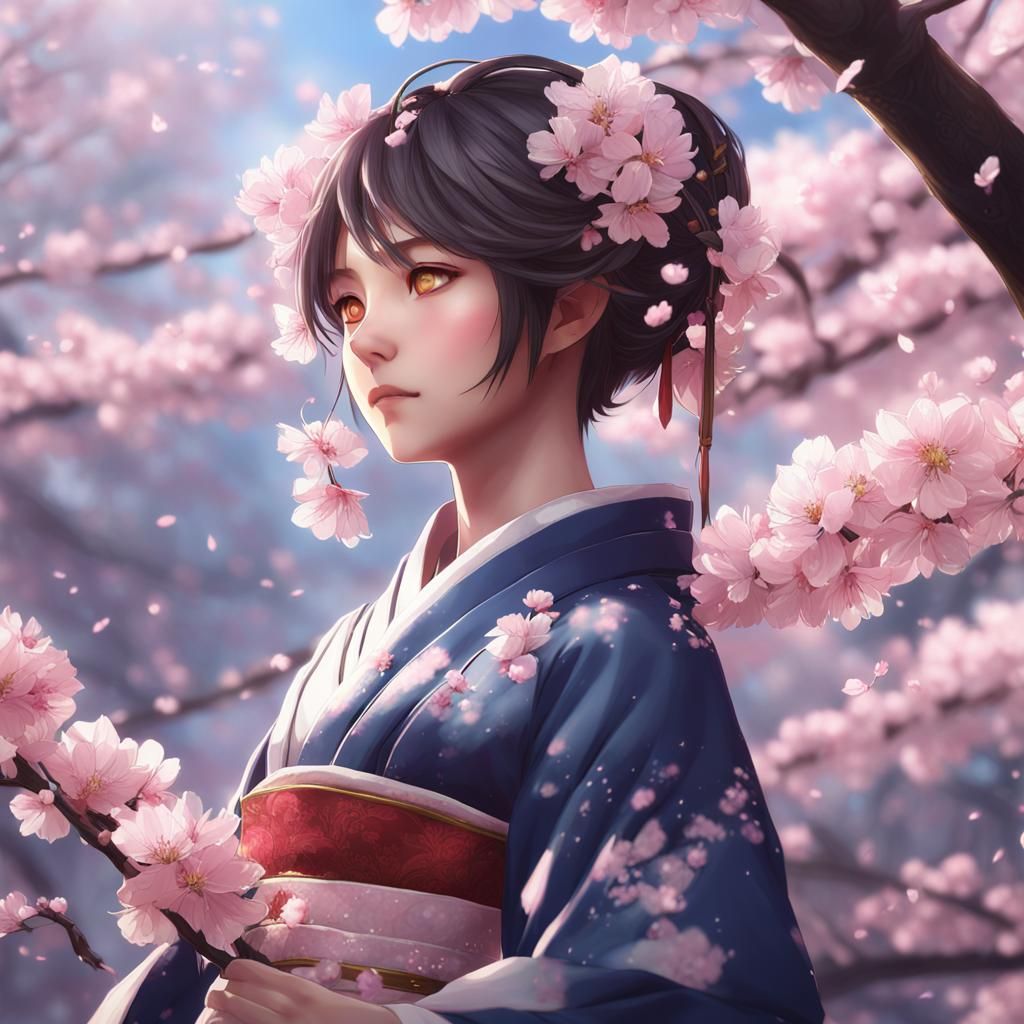 Anime Princess Amidst Cherry Blossoms
