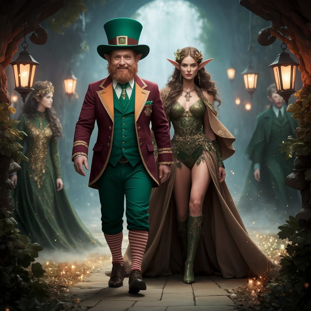Enchanted Realm: Leprechaun and Elf Stride Down Magical Runw...