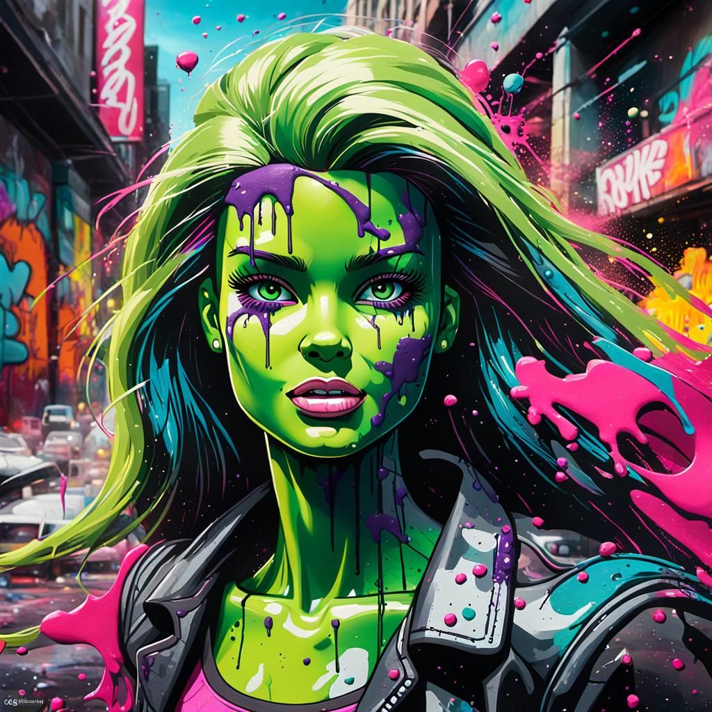 Barbie Doll as Hulk in Graffiti Street Art