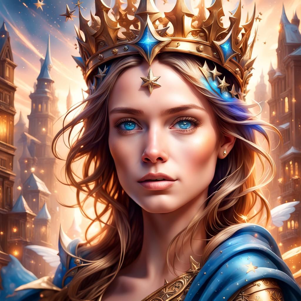 Fae Queen in Magical City: Hyperrealistic Portrait