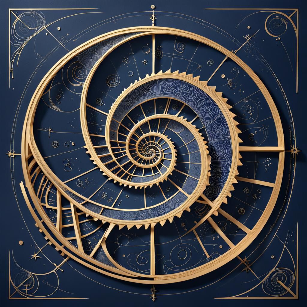 Elegant Golden Ratio Spiral on Navy Background
