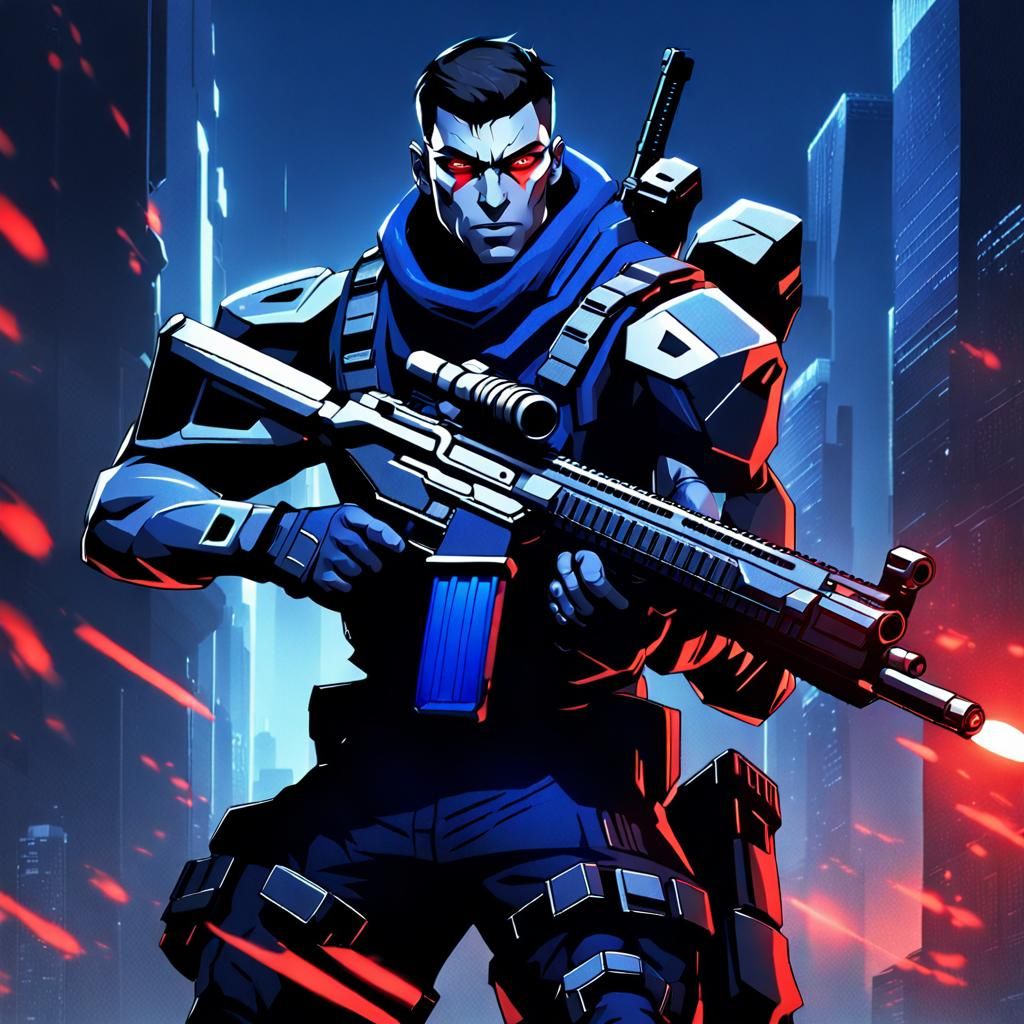 Futuristic Chiss Sniper with Intense Gaze