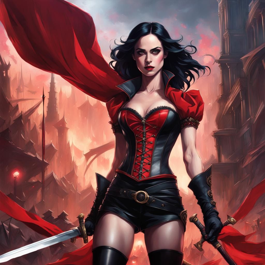 Warrior Woman in Corset and Boots, Hyperdetailed Portrait