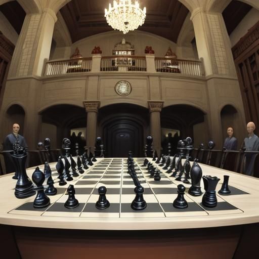 Chessboard View with Human Figure Pieces