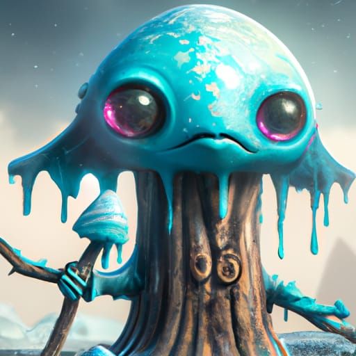 Slime Wizard with Ice Staff in Detailed Matte Painting