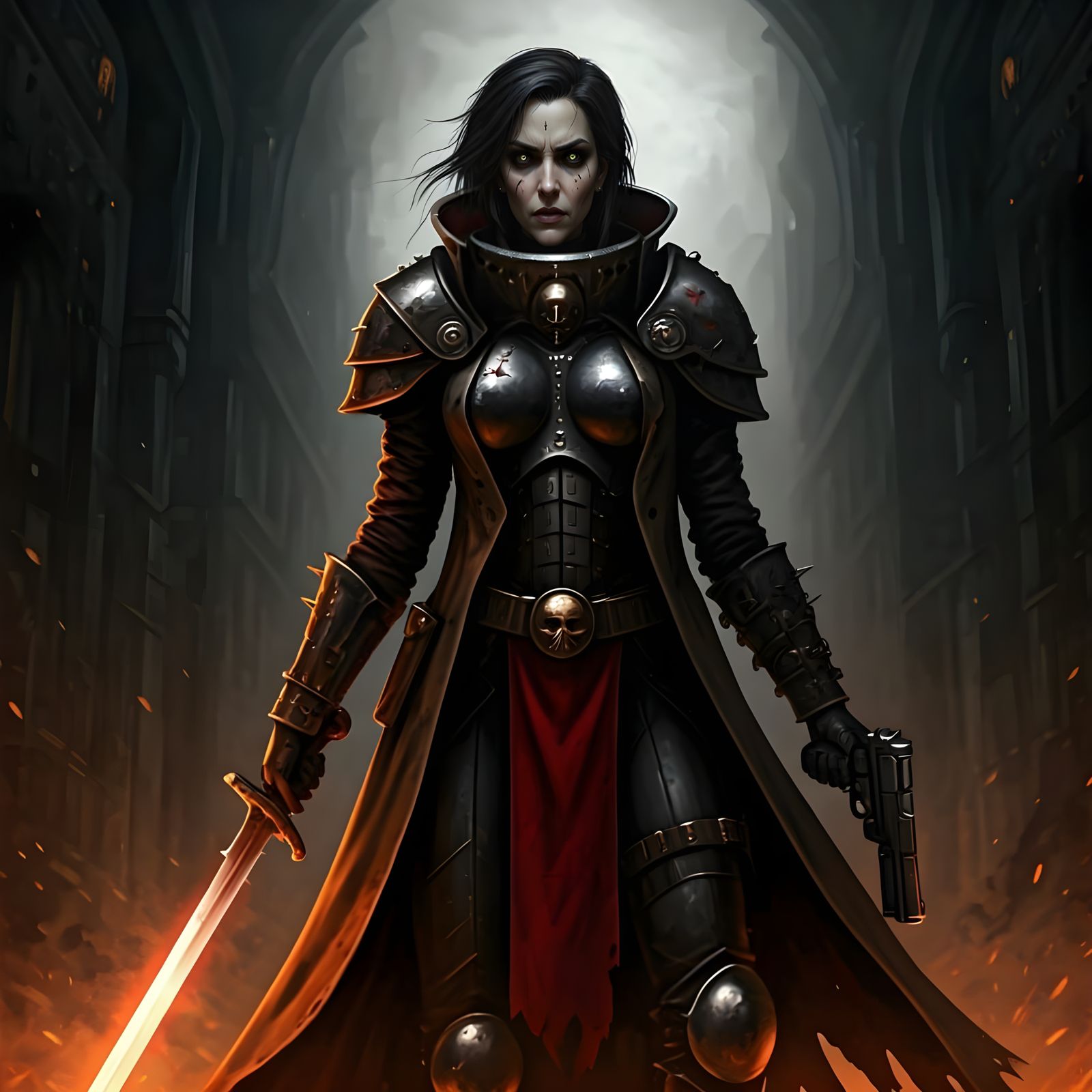 Female Inquisitor in Grim Warhammer Future, Blanche Style