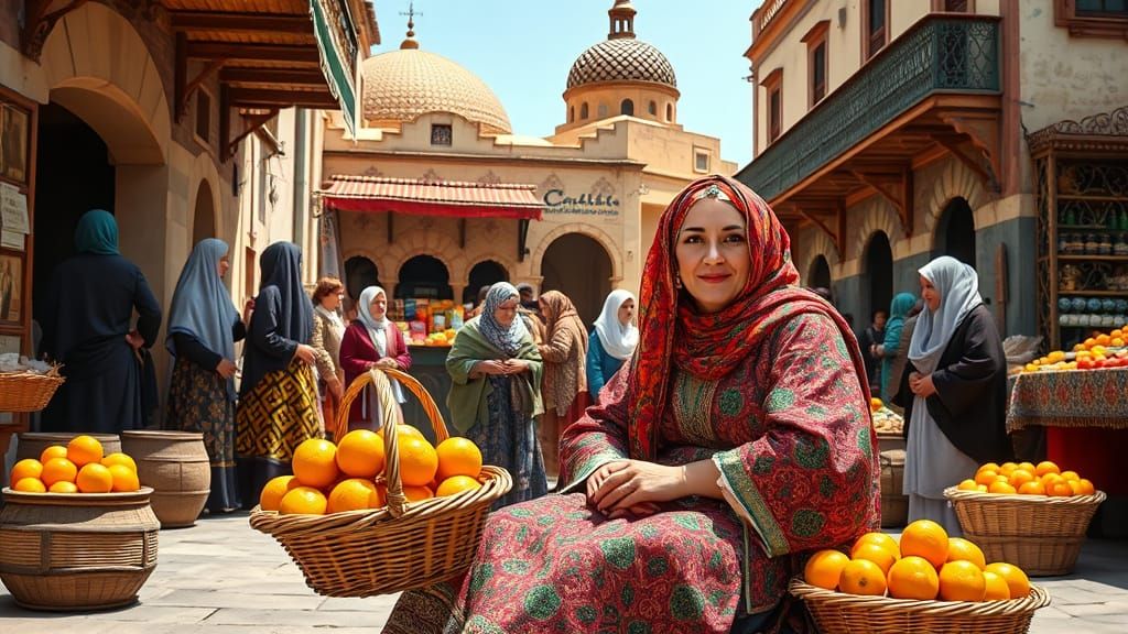 Vibrant 18th Century Marketplace Scene in the Casbah of Algi...