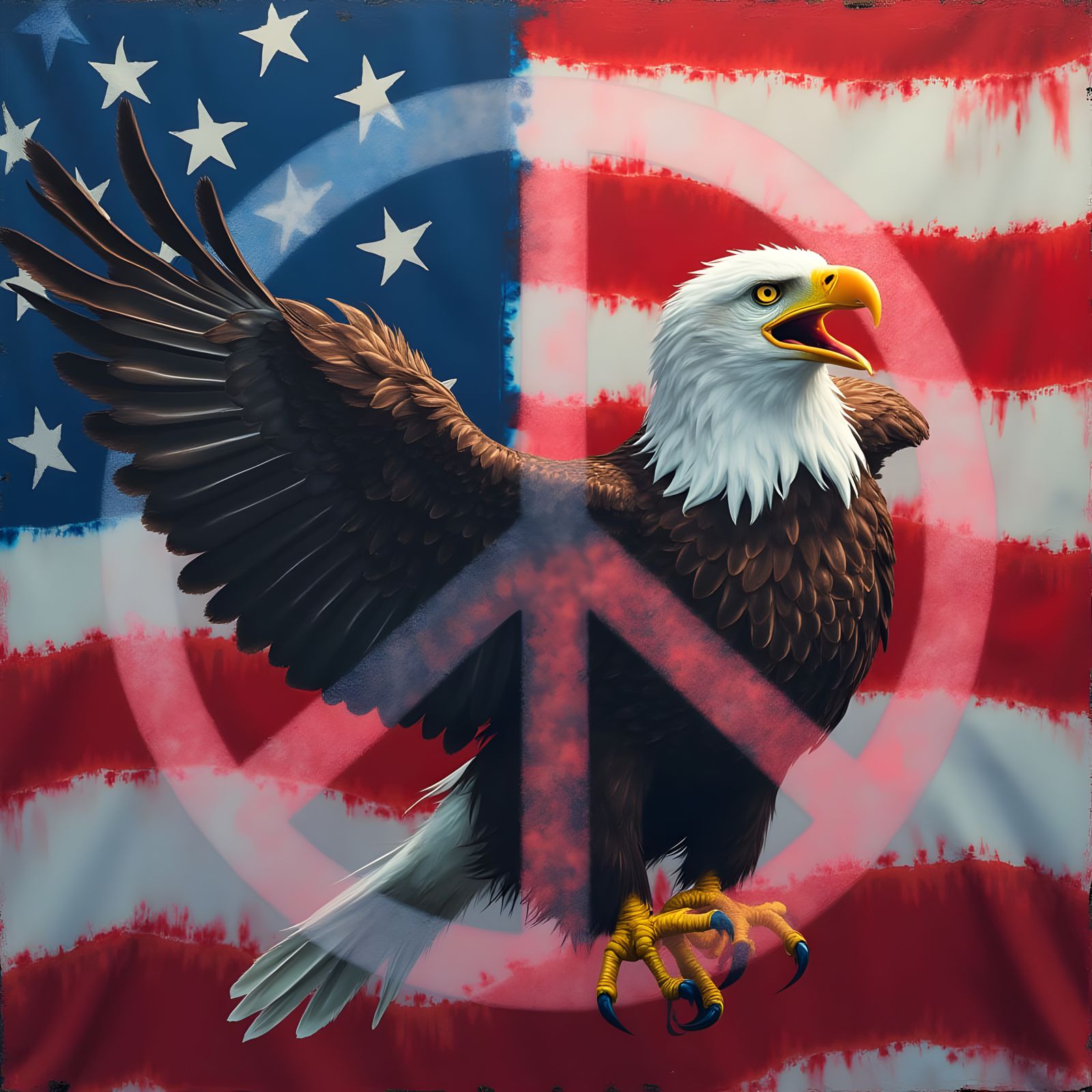 Eagle with US Flag and Peace Symbol