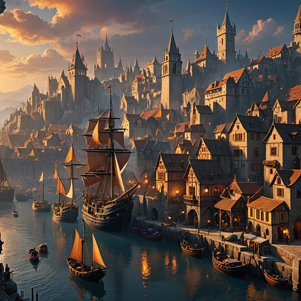 Medieval Fantasy Port City Concept Art