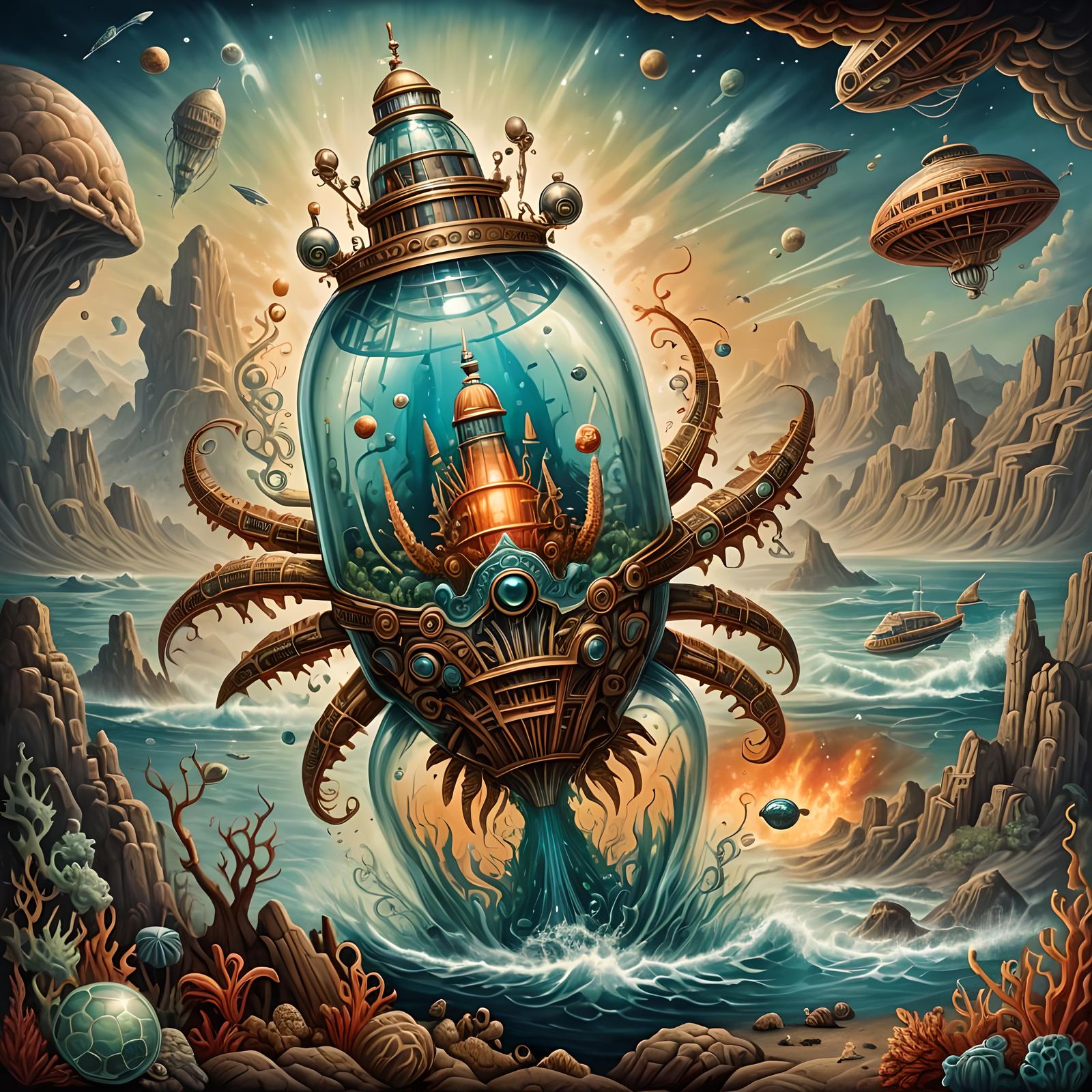 Alien Spaceship in a Bottle Over Nazca Lines