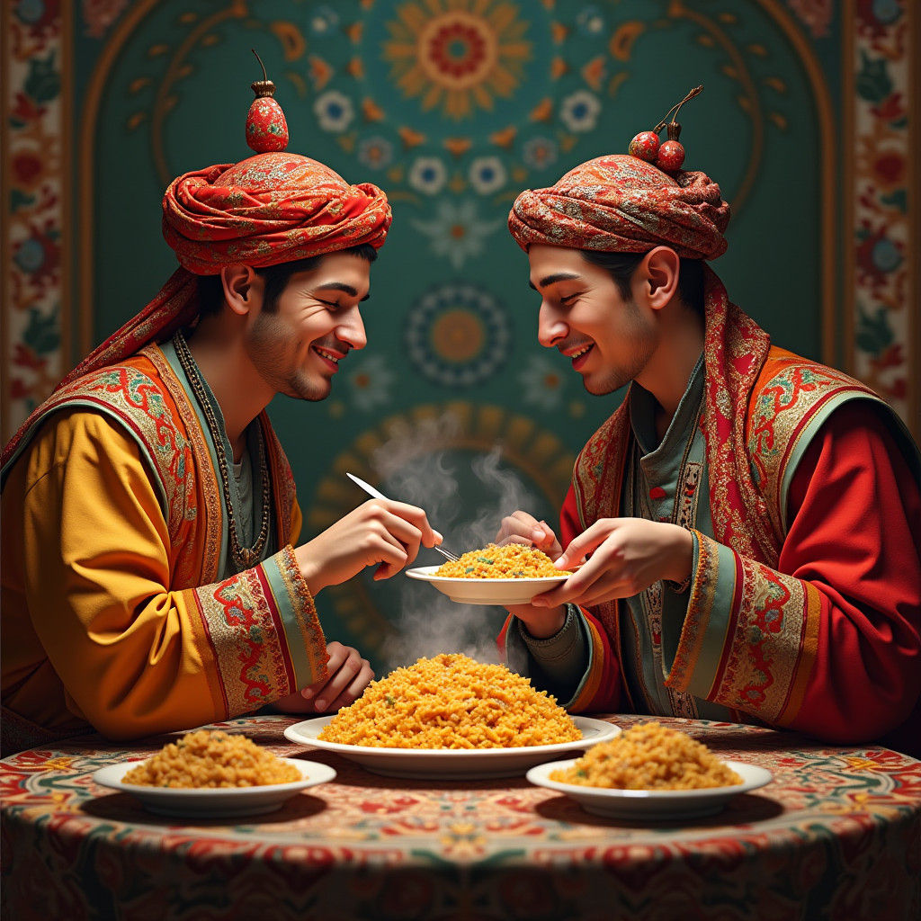 Uzbekistan Pilaf: Vibrant Portrait in Art Nouveau Style