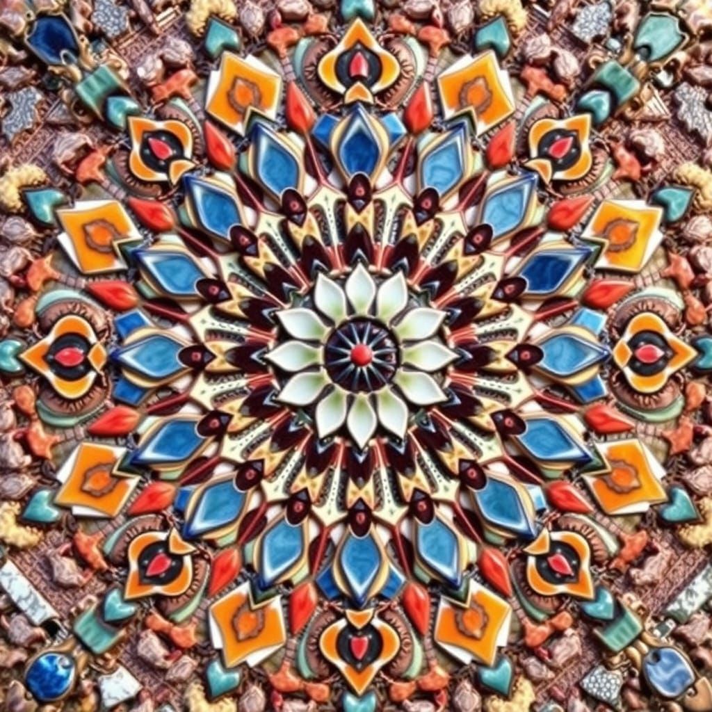 Radiant Mandala: Intricate Clay Mosaic Tile Art