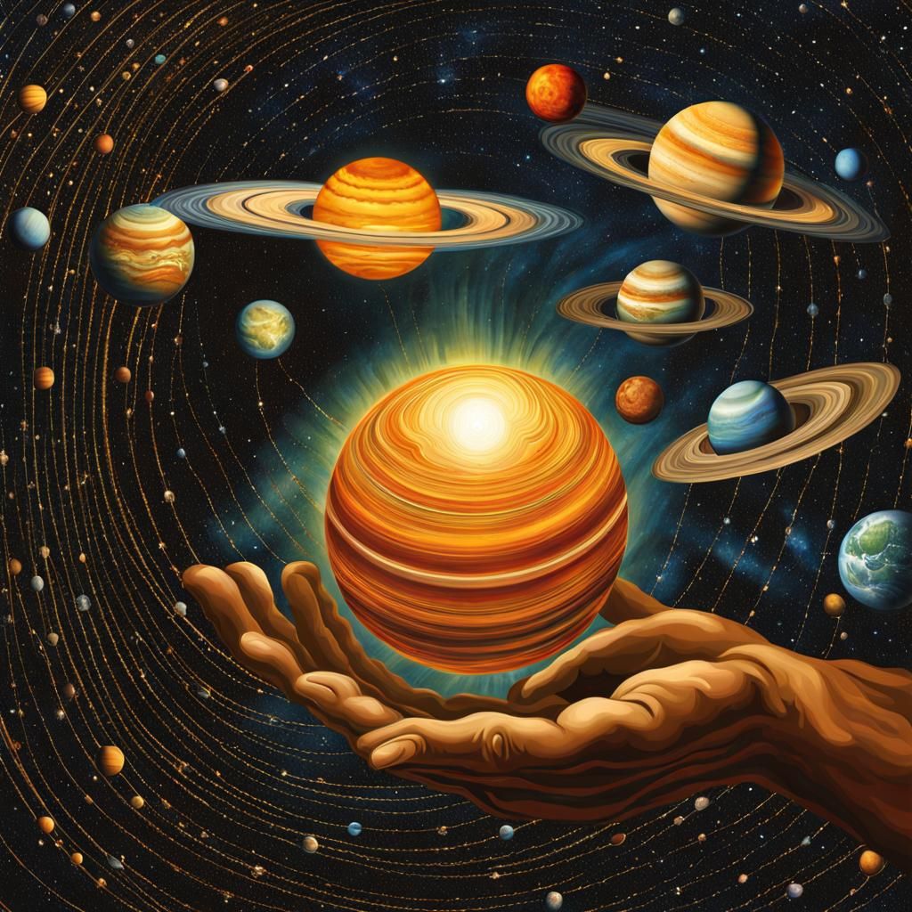 Fingerpunk Solar System with Radiant Hand Sun