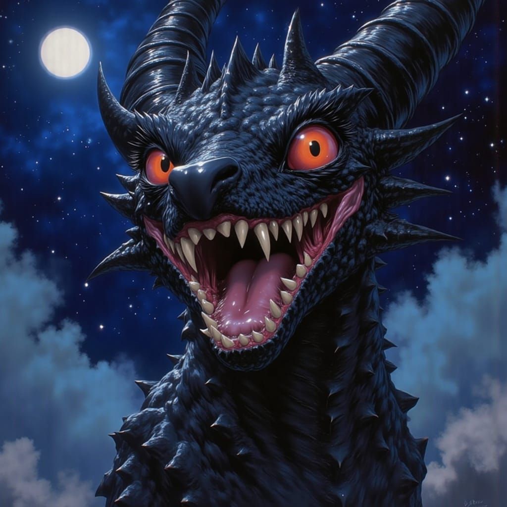 Adorable Black Dragon in Dreamlike Fantasy Landscape