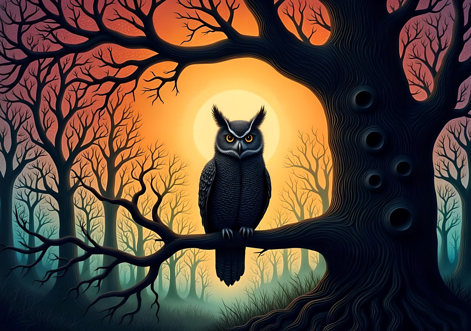 Colorful Owl Silhouette in Hyperdetailed Texture