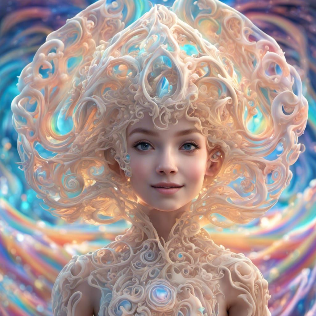 Joyful 3D Character in Glass Wave Ship Wonderland