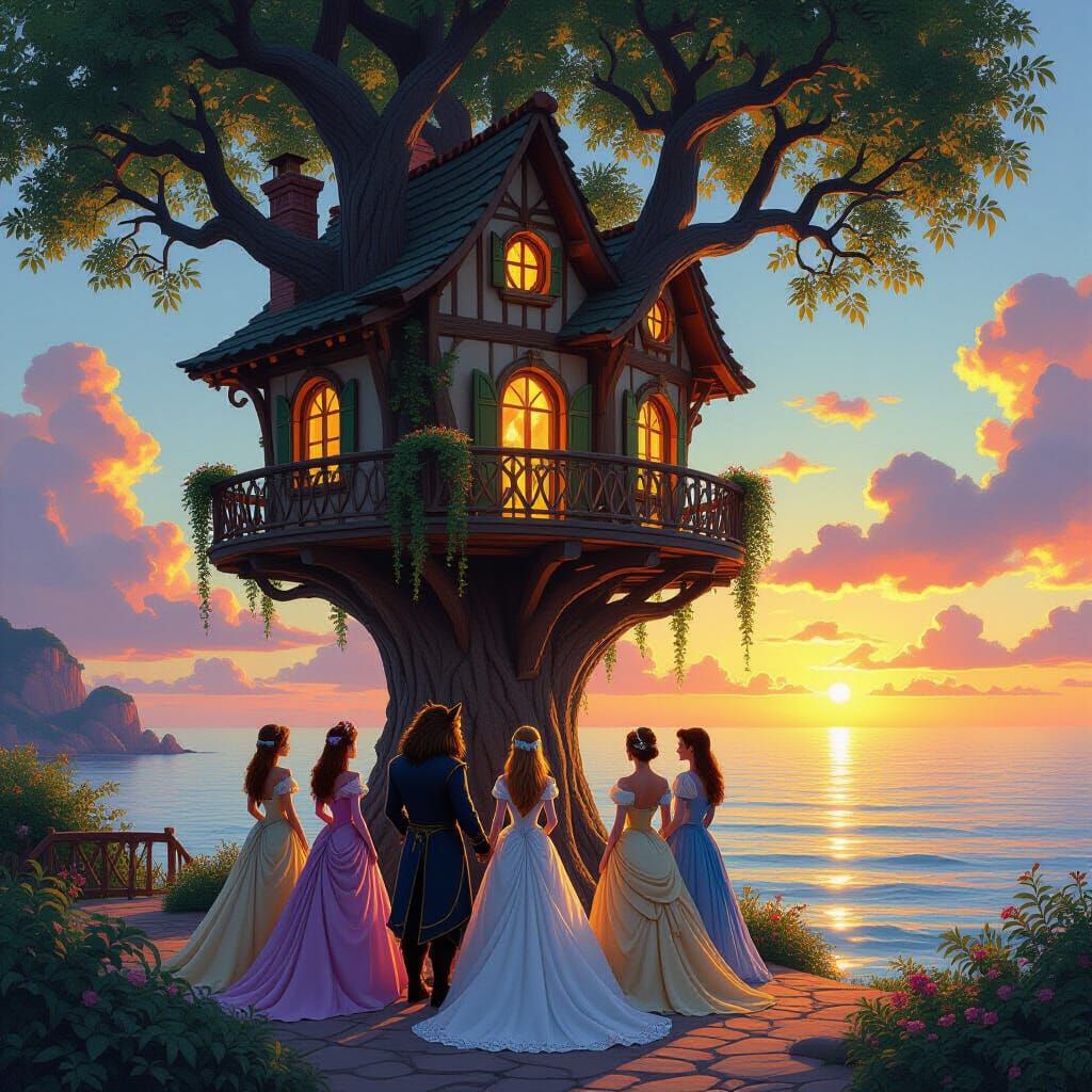Fairytale Treehouse by the Ocean at Sunset