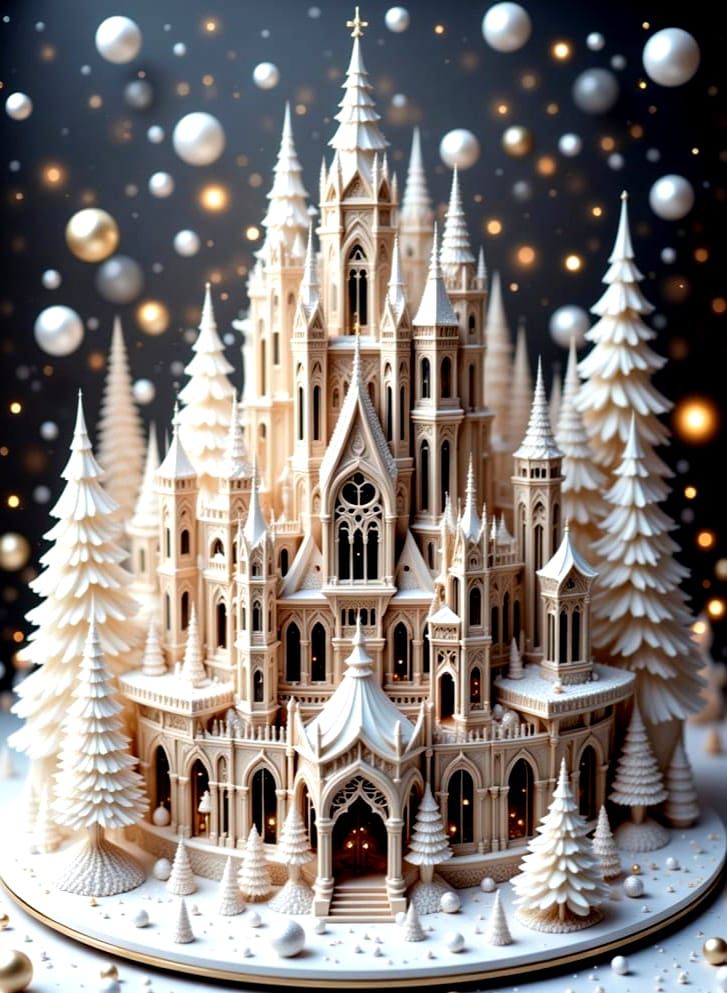 Elaborate Gothic Castle Christmas Cake Design